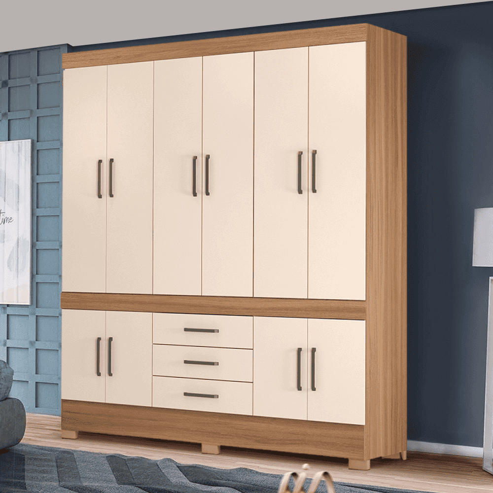 Guarda-Roupa Casal 10 Portas 3 Gavetas Amendola/Off White Dem&oacute;bile New Murano, OffWhite, large image number 1